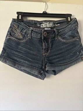 Hydraulic Dark Blue Distressed Women's Jean short Shorts